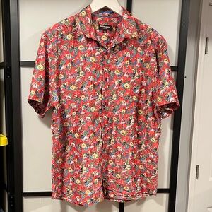Johnston & Murphy Hawaiian Shirt Mens XL Red Flamingo Toucan Floral